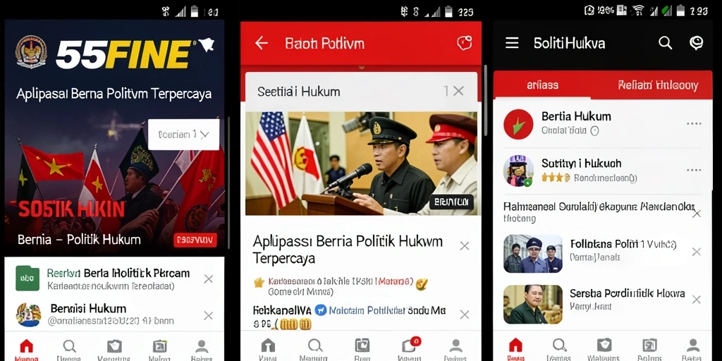 Antarmuka modern aplikasi 55FIVE untuk berita Politik Hukum.