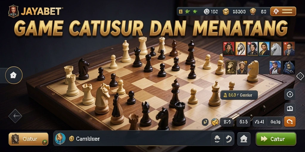 Antarmuka JAYABET menampilkan papan catur interaktif dan grafis menarik.