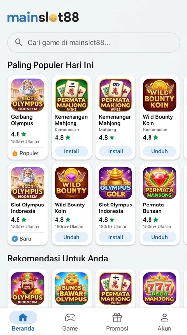 Tampilan katalog aplikasi mainslot88